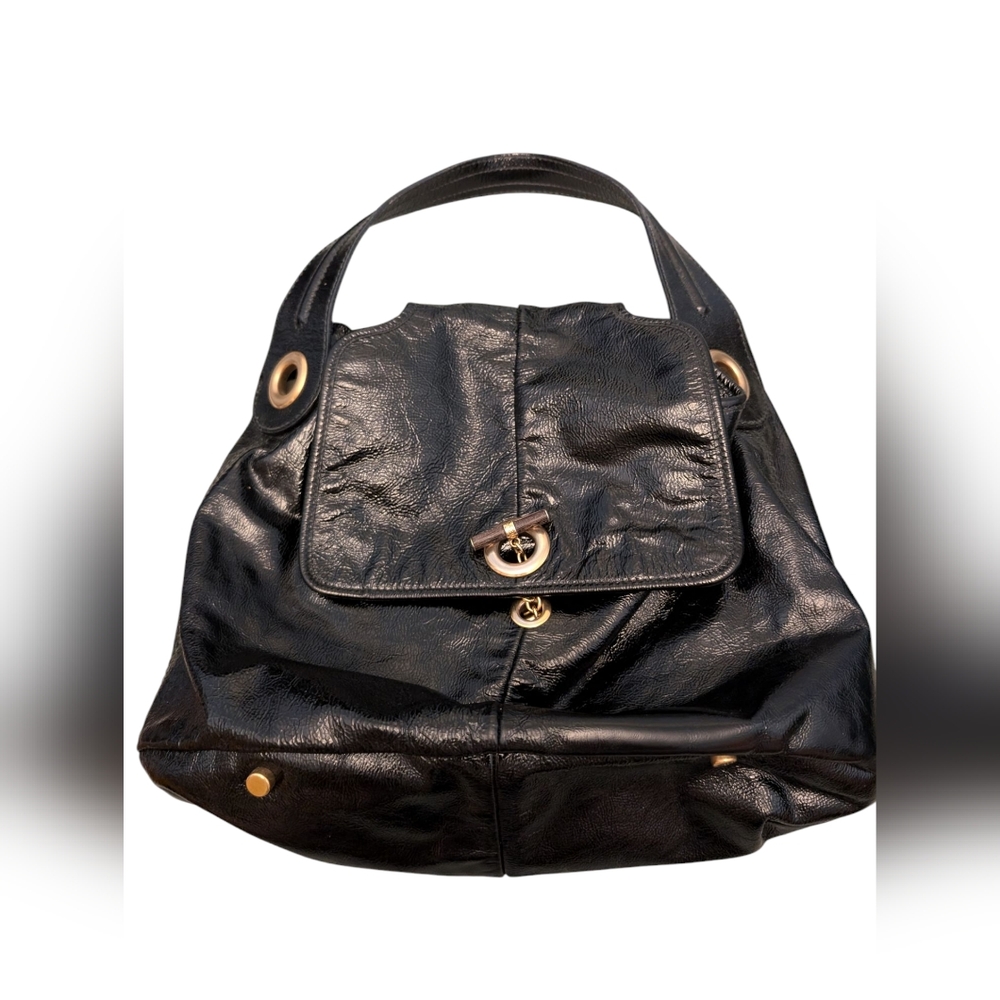 YSL Rive Gauche Capri Patent Leather Black Bucket Bag